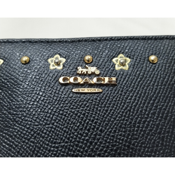 Coach Black Leather Zip Around Credit Card Square Wallet - Picture 3 of 13